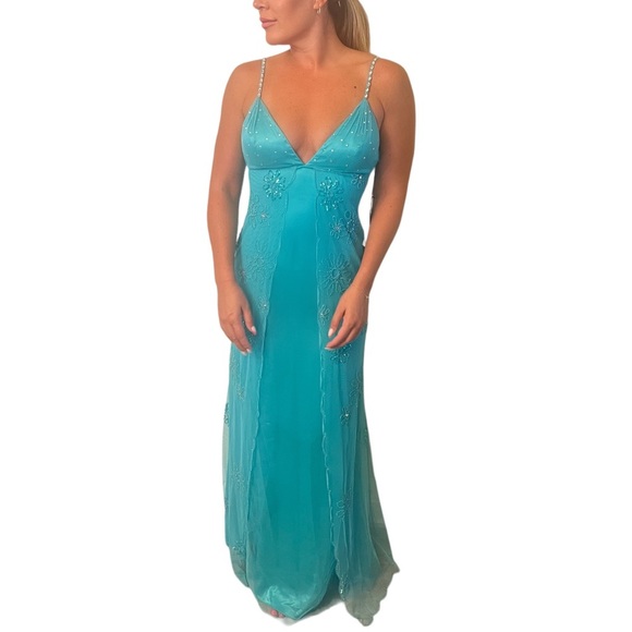 Jovani Blue Dress With Overlay - Picture 1 of 9